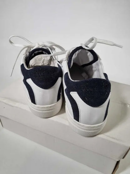 French Sole White/Navy Leather Moocher Trainer Size: Uk 5