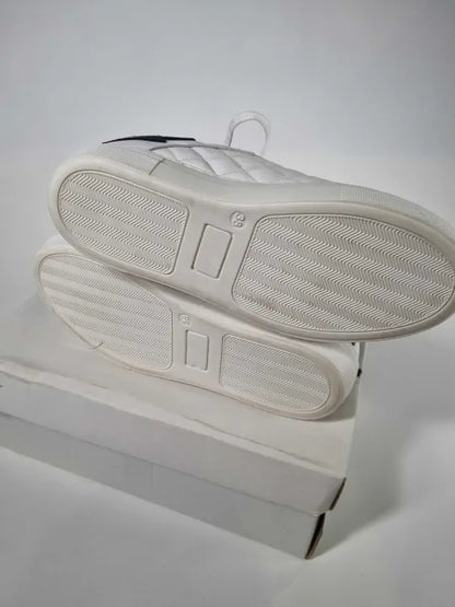 French Sole White/Navy Leather Moocher Trainer Size: Uk 5