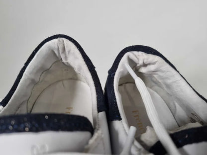 French Sole White/Navy Leather Moocher Trainer Size: Uk 5