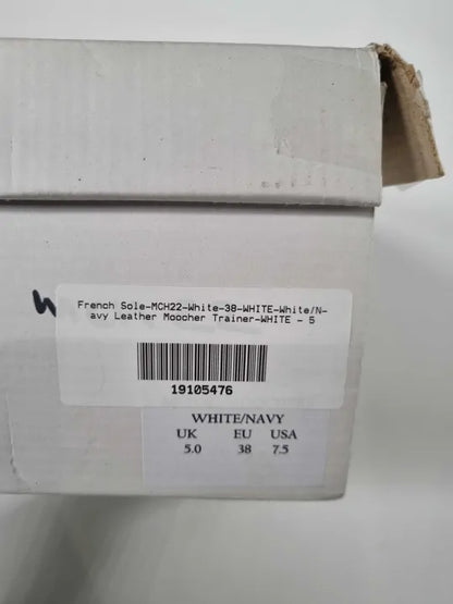 French Sole White/Navy Leather Moocher Trainer Size: Uk 5