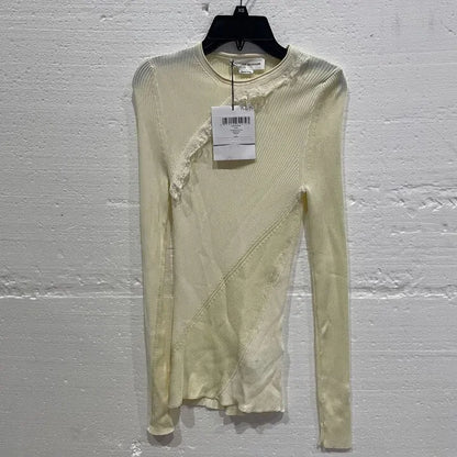 Victoria Beckham-1223Ktp004563A Natural-S-Brown-Cream Long Sleeve Cotton Blend Top Size: S