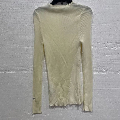 Victoria Beckham-1223Ktp004563A Natural-S-Brown-Cream Long Sleeve Cotton Blend Top Size: S