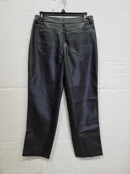 Mango Black Leather-Effect Straight Trousers Size: Eur 38