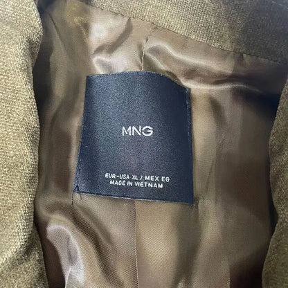 Mango-57037728-37-23-Green-Khaki Velvet Suit Jacket Size: Xl