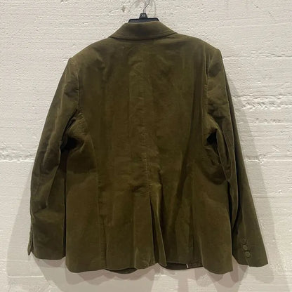 Mango-57037728-37-23-Green-Khaki Velvet Suit Jacket Size: Xl