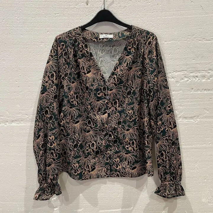 Paul Smith-W2R-321M-K31004-46-42-Blue-Blue Floral Print Button Down Top Size: Uk 10