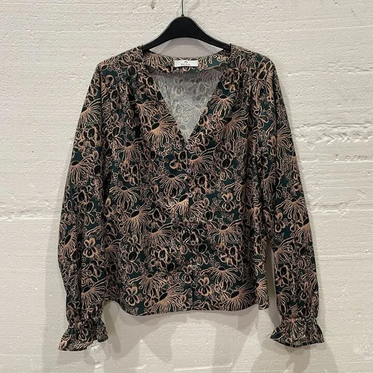 Paul Smith-W2R-321M-K31004-46-42-Blue-Blue Floral Print Button Down Top Size: Uk 10