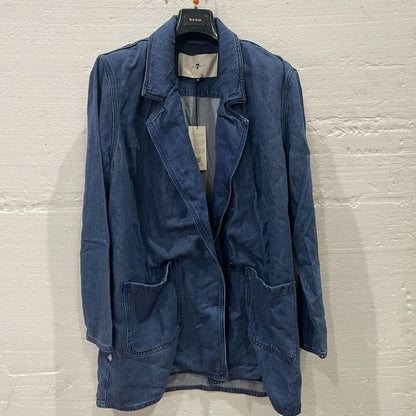 7 For All Mankind-Suz5610Di-M-Blue-Dark Blue Unstructured Denim Blazer Size: Medium