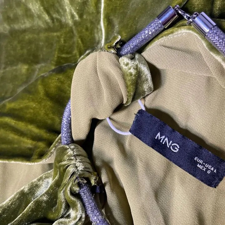 Mango-57069097-36-22-Green-Olive Green Halter-Neck Velvet Jumpsuit Size: Large