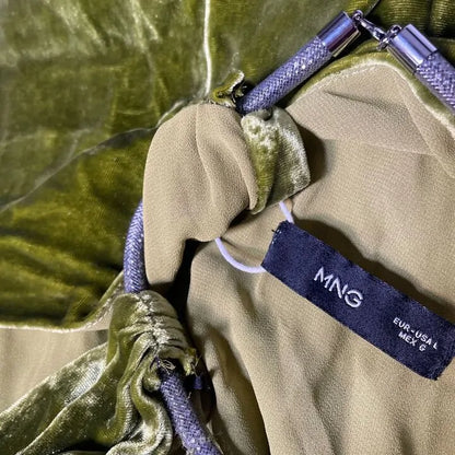Mango-57069097-36-22-Green-Olive Green Halter-Neck Velvet Jumpsuit Size: Large