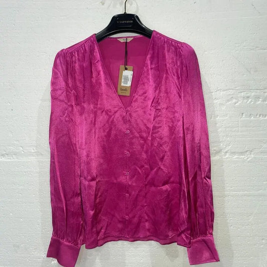 Hush-007245-1138-8-Pink-Pink Priscilla Satin Tie Blouse Size: Uk 8