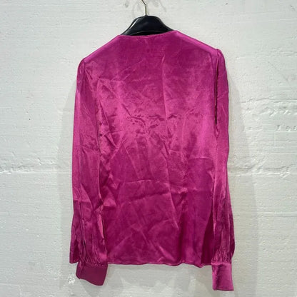 Hush-007245-1138-8-Pink-Pink Priscilla Satin Tie Blouse Size: Uk 8