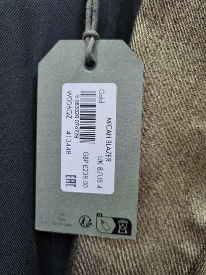 Allsaints Gold Micah Tailored Blazer Size: Uk 8