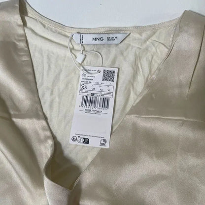 Mango-57093811-05-Xs-Ivory Flutter V-Neck Blouse Size: Xs