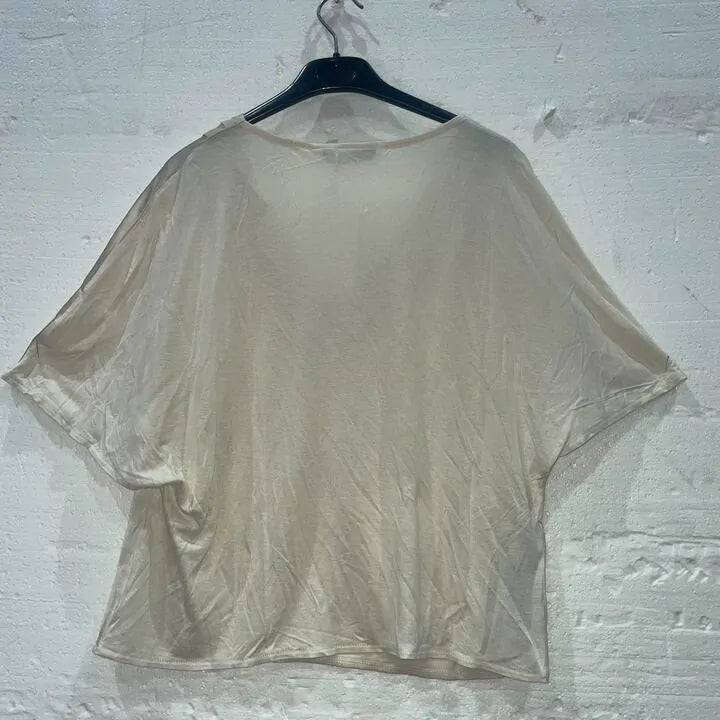 Mango-57093811-05-Xs-Ivory Flutter V-Neck Blouse Size: Xs