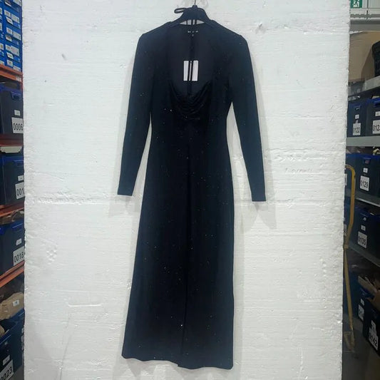 Whistles-004035693 01-8-Black-Black Jersey Sparkle Tie Midi Dress Size: Uk 8