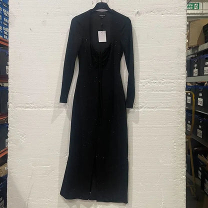 Whistles-004035693 01-8-Black-Black Jersey Sparkle Tie Midi Dress Size: Uk 8