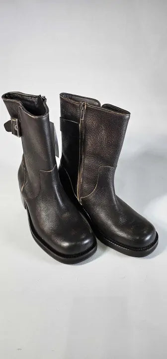 Mango-57026009-30-4-Brown-Brown Leather Biker Ankle Boot-Brown Size: Eu37