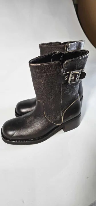 Mango-57026009-30-4-Brown-Brown Leather Biker Ankle Boot-Brown Size: Eu37