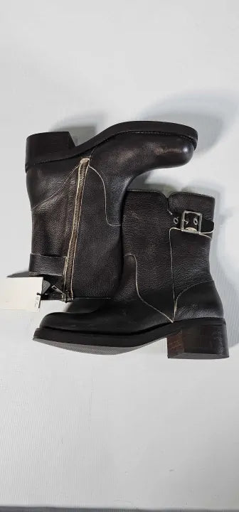Mango-57026009-30-4-Brown-Brown Leather Biker Ankle Boot-Brown Size: Eu37