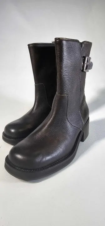 Mango-57026009-30-4-Brown-Brown Leather Biker Ankle Boot-Brown Size: Eu37