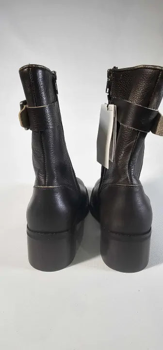 Mango-57026009-30-4-Brown-Brown Leather Biker Ankle Boot-Brown Size: Eu37