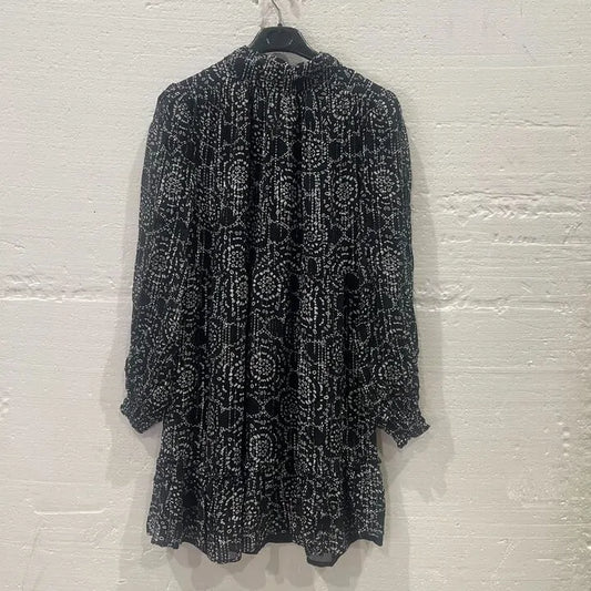 Mint Velvet-28472 Navy-S-Black Metallic Mini Dress Size: Small