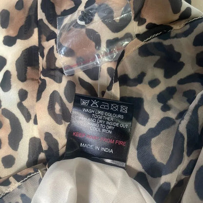 Sosandar- Tan Leopard Print Fit & Flare Ruffle Dress Size: Uk 8
