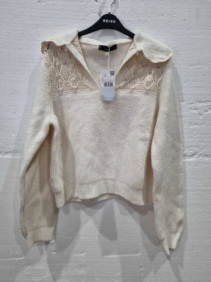 Mango Ecru Openwork-Knit Jumper Size: Large