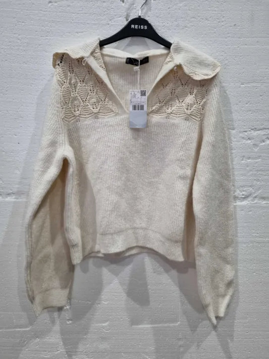 Mango Ecru Openwork-Knit Jumper Size: Large