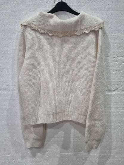 Mango Ecru Openwork-Knit Jumper Size: Large