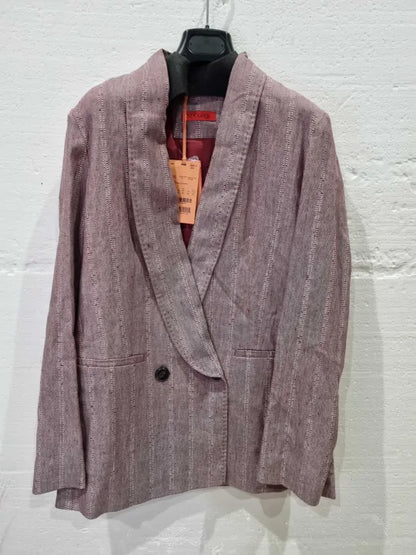 Max & Co Burgundy Double-breasted Striped Jacket Size: Uk 12
