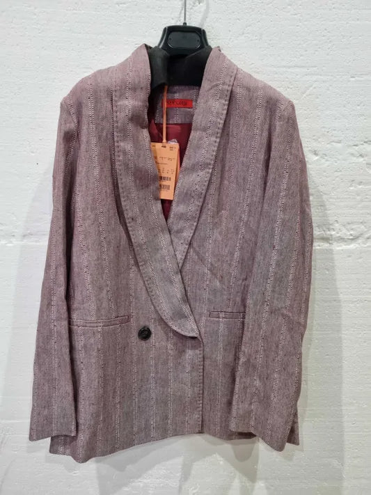 Max & Co Burgundy Double-breasted Striped Jacket Size: Uk 12