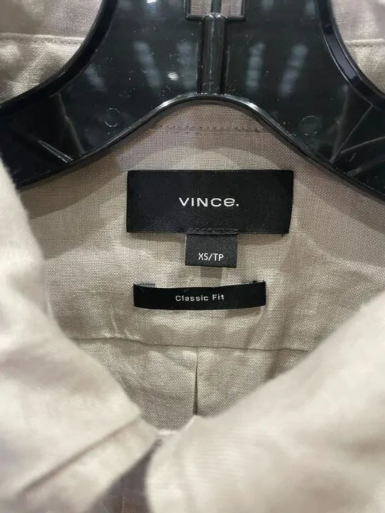 Vince-ms1581385 926Bes-xs-stone Linen Long Sleeve Shirt Size: Xs