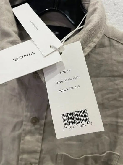 Vince-ms1581385 926Bes-xs-stone Linen Long Sleeve Shirt Size: Xs