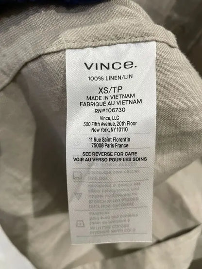 Vince-ms1581385 926Bes-xs-stone Linen Long Sleeve Shirt Size: Xs