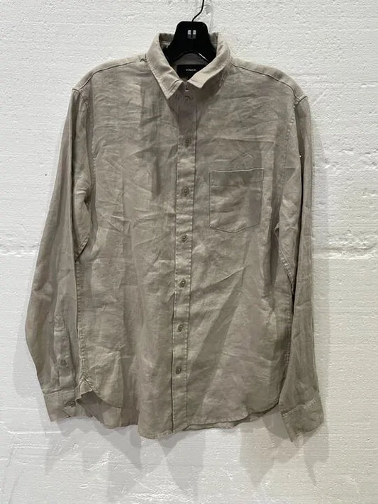 Vince-ms1581385 926Bes-xs-stone Linen Long Sleeve Shirt Size: Xs