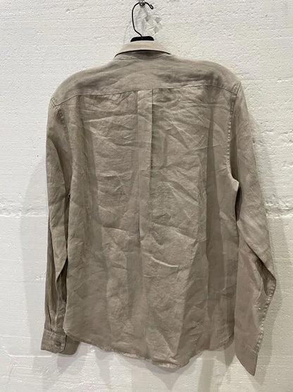 Vince-ms1581385 926Bes-xs-stone Linen Long Sleeve Shirt Size: Xs