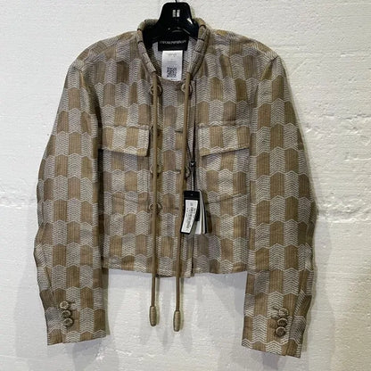 Emporio Armani-Ing48T_I2174_011-8-Multi-Camel Print Silk Blend Crop Blazer Size: Uk 8
