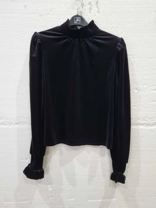 Mango High-Neck Velvet Blouse Size: Xsmall