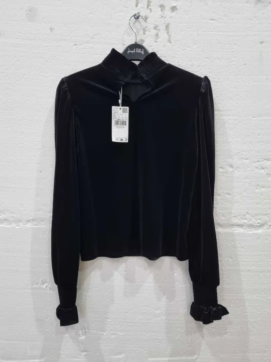 Mango High-Neck Velvet Blouse Size: Xsmall