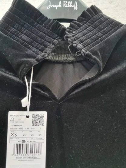 Mango High-Neck Velvet Blouse Size: Xsmall