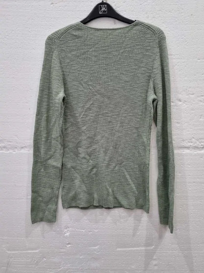Theory Rib Knit V-Neck Sweater In Slub Cotton Blend Size: Large