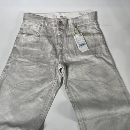 Mango-57012899-Pl-10-Silver-Silver Metallic Straight-Leg Jeans Size: Uk 10