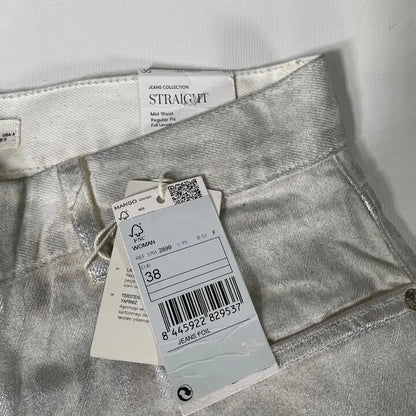 Mango-57012899-Pl-10-Silver-Silver Metallic Straight-Leg Jeans Size: Uk 10