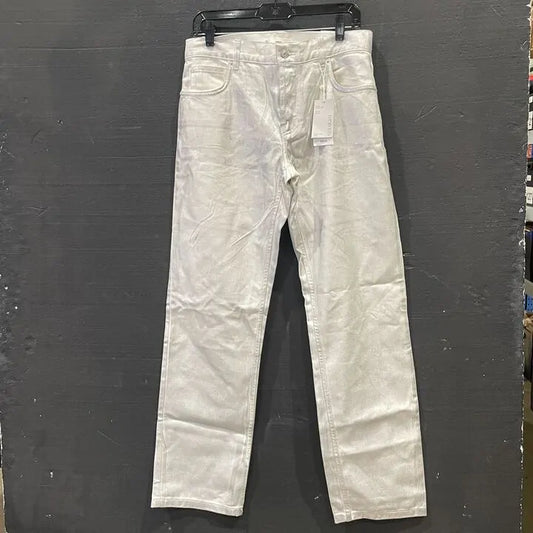 Mango-57012899-Pl-10-Silver-Silver Metallic Straight-Leg Jeans Size: Uk 10