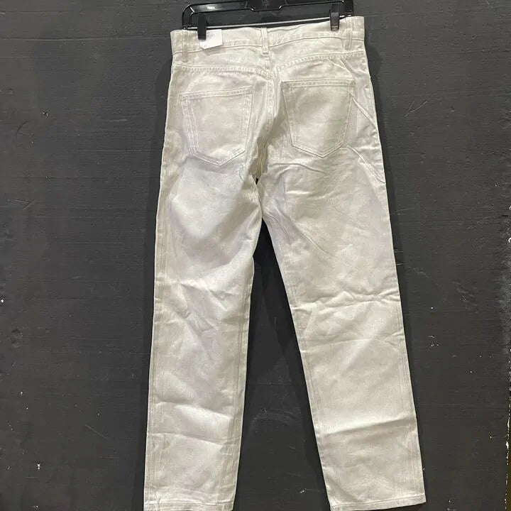 Mango-57012899-Pl-10-Silver-Silver Metallic Straight-Leg Jeans Size: Uk 10