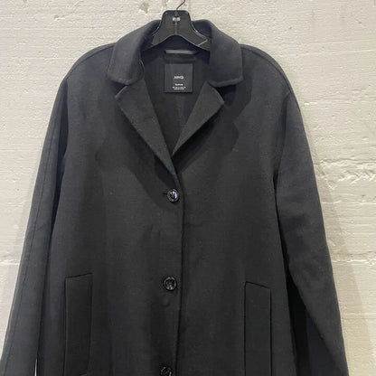 Mango - Black Wool Blend Longline Coat Size: Small