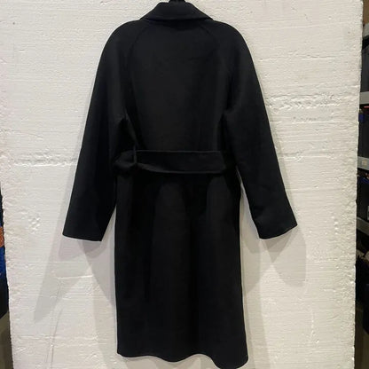 Mango - Black Wool Blend Longline Coat Size: Small