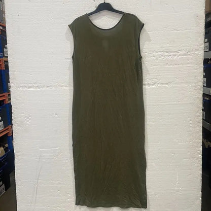 Mango-47088638-37-M-Green-Khaki Modal Slit Dress Size: Medium